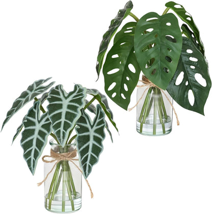 Artificial Flowers Turtle-Back, Alocasia Leaf, in Glass Vase with Faux Water,7Pcs Artificial Leaves Real Touch Latex Leaves for Centerpiece (1, Turtle-Back Leaf)