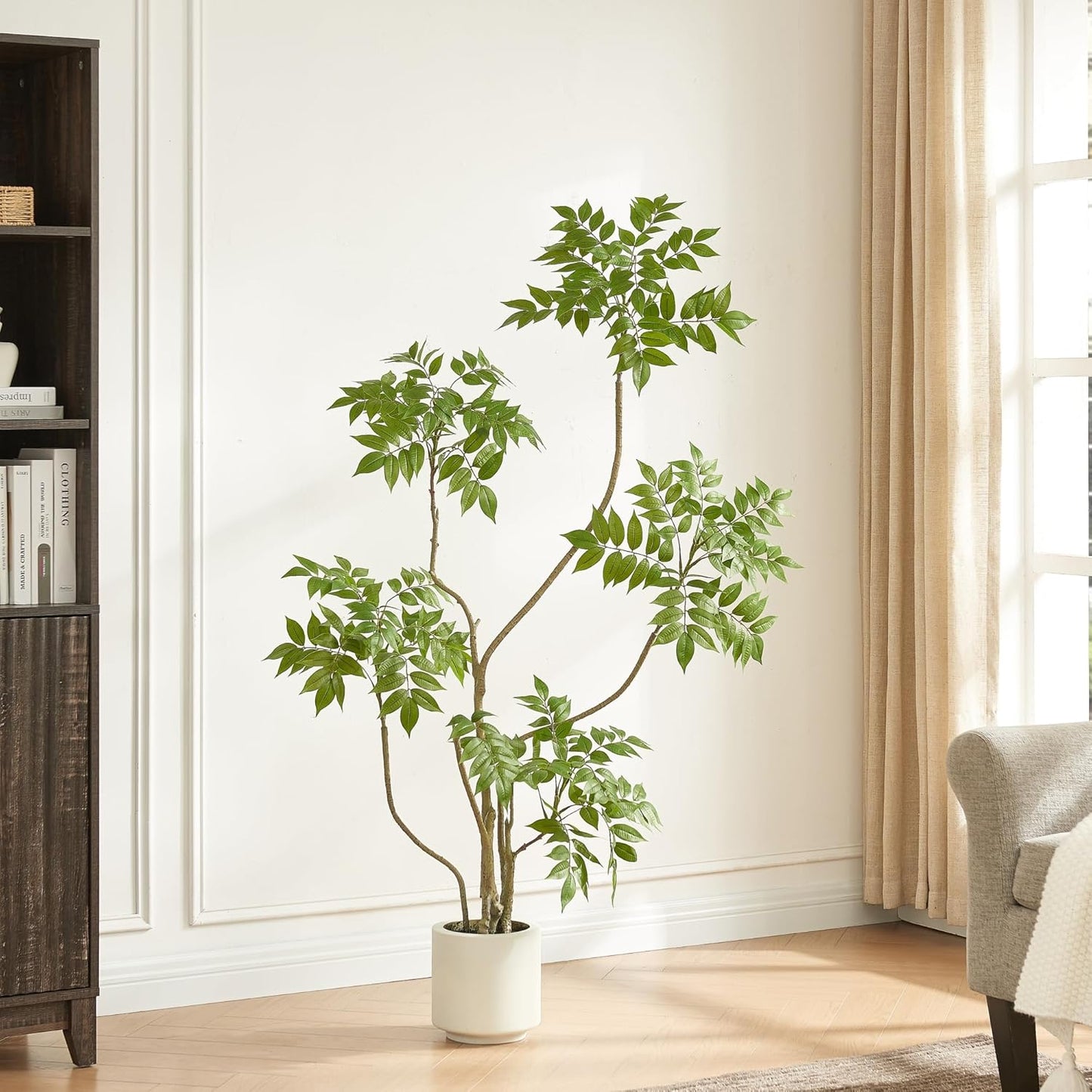 4FT Artificial Sumac Tree in White Pot, Real Touch Silk Faux Plant | Quick Assembly, Realistic Leaves, Indoor Lifelike Fake Trees for Living Room, Entrance, Lobby, Home, Office, Hotel Decor