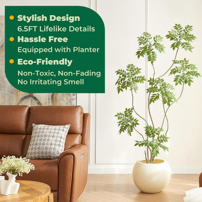 4FT Artificial Sumac Tree in White Pot, Real Touch Silk Faux Plant | Quick Assembly, Realistic Leaves, Indoor Lifelike Fake Trees for Living Room, Entrance, Lobby, Home, Office, Hotel Decor