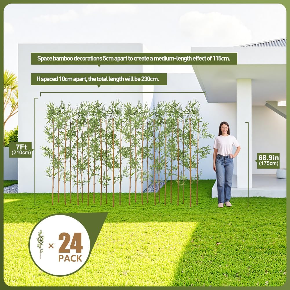 Artificial Bamboo Tree 6Ft Privacy Fence Screen - Real Bamboo Poles & UV-Resistant Faux Leaves for Indoor Outdoor, Fake Plants for Garden, Patio - Balcony Privacy Cover,Decorative Fencing 24Pcs