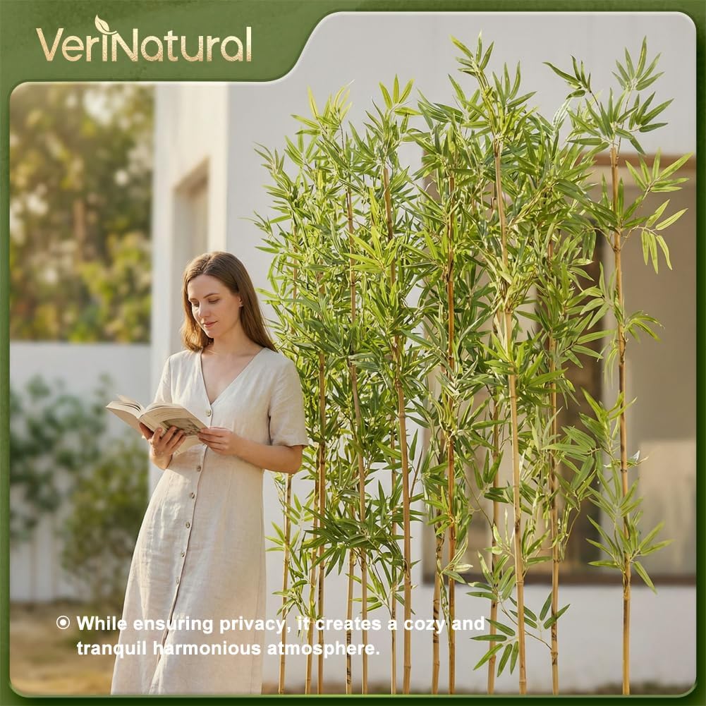 Artificial Bamboo Tree 6Ft Privacy Fence Screen - Real Bamboo Poles & UV-Resistant Faux Leaves for Indoor Outdoor, Fake Plants for Garden, Patio - Balcony Privacy Cover,Decorative Fencing 24Pcs