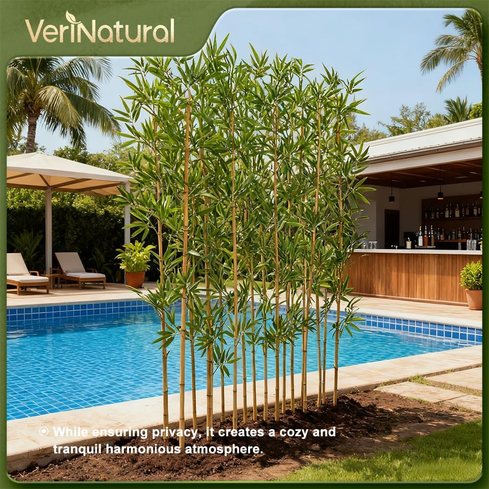 Artificial Bamboo Tree 6Ft Privacy Fence Screen - Real Bamboo Poles & UV-Resistant Faux Leaves for Indoor Outdoor, Fake Plants for Garden, Patio - Balcony Privacy Cover,Decorative Fencing 24Pcs