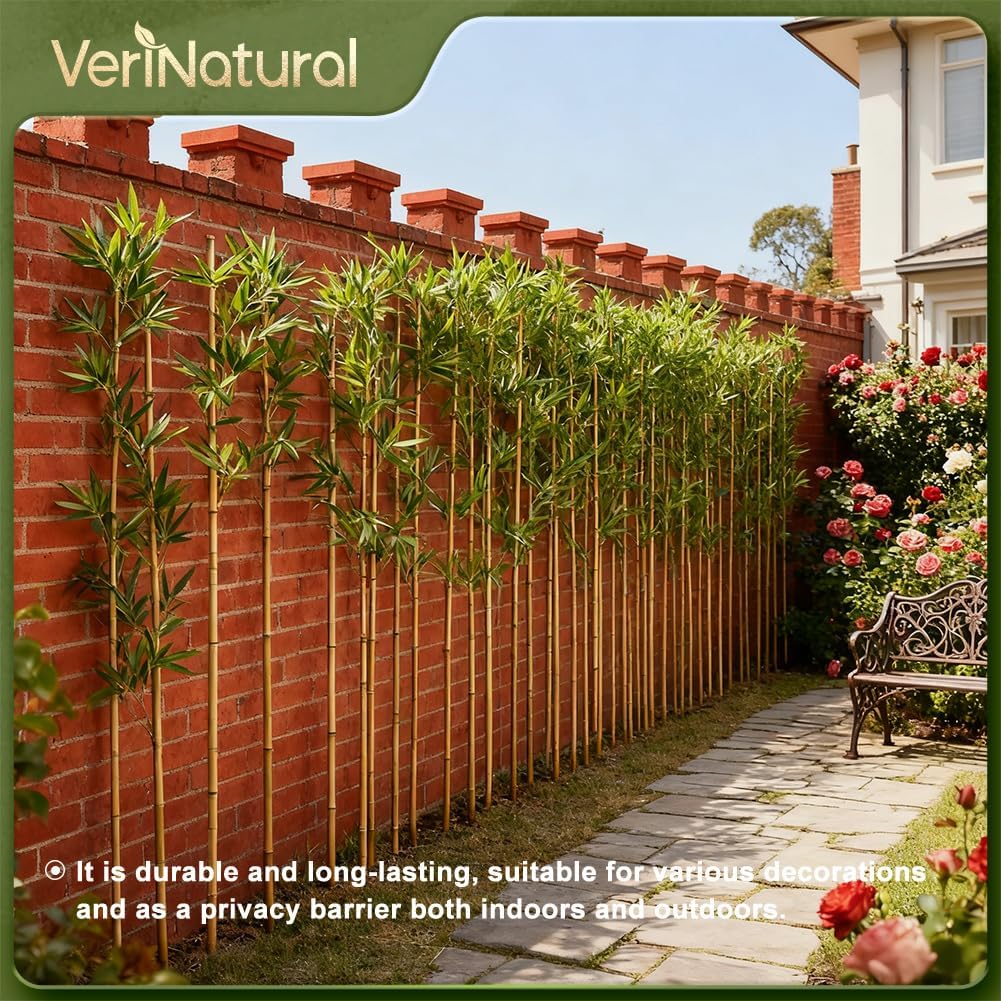 Artificial Bamboo Tree 6Ft Privacy Fence Screen - Real Bamboo Poles & UV-Resistant Faux Leaves for Indoor Outdoor, Fake Plants for Garden, Patio - Balcony Privacy Cover,Decorative Fencing 24Pcs