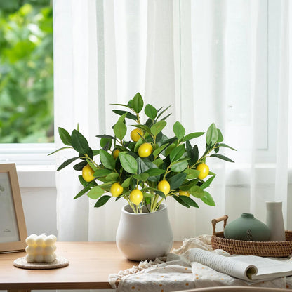 Artificial Lemon Leaves with Lemon, 4 Pack Faux Lemon Branches for Vases | Plastic Lemons Tree Bushes for Kitchen, Dining Table, Farmhouse Indoor Outdoor Home Decoration