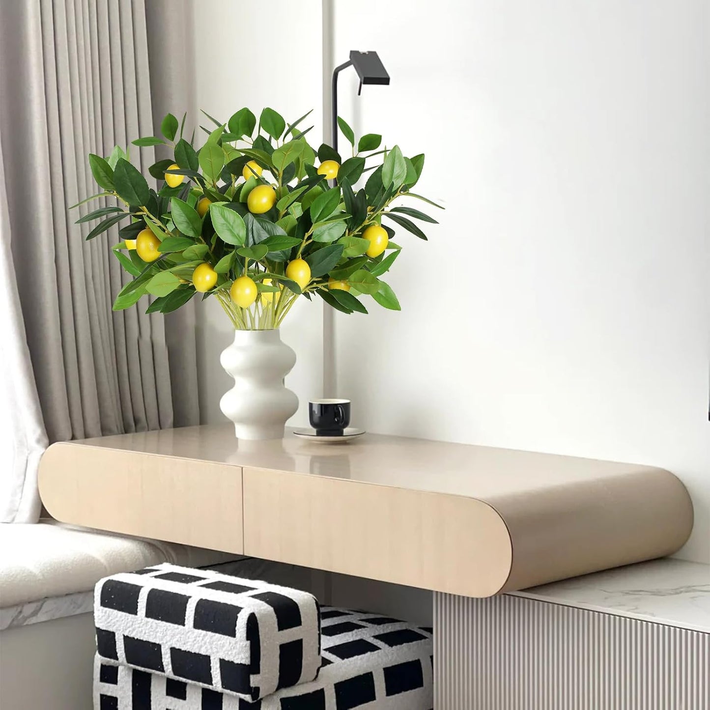 Artificial Lemon Leaves with Lemon, 4 Pack Faux Lemon Branches for Vases | Plastic Lemons Tree Bushes for Kitchen, Dining Table, Farmhouse Indoor Outdoor Home Decoration
