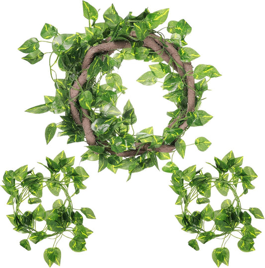 4 Pcs Reptile Vines, Flexible Bendable Jungle Climbing Vine Terrarium, Fake Plants for Reptiles, Artificial Leaves Terrarium Tank Pet Habitat Decor for Bearded Dragons, Lizard, Snake, Gecko