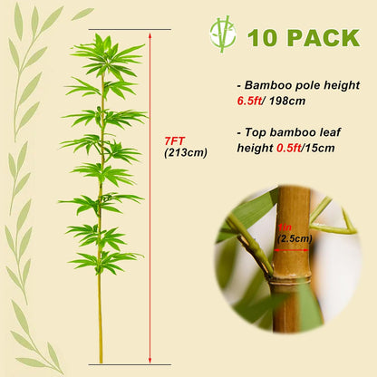 4/5/6/7 ft Faux Bamboo Plant Outdoor 10 Pack, Fake Bamboo with Encrypted Leaves for Patio Garden Yard Decor, Privacy Artificial Bambooo Tree (4ft / 122cm)