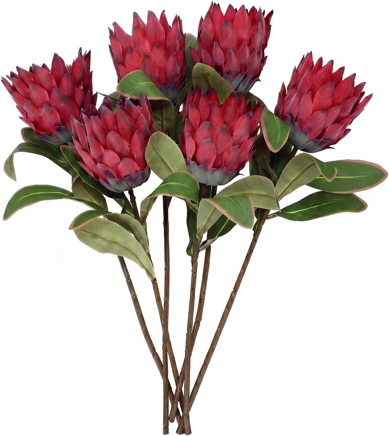 6 Pcs 1.57ft Artificial King Protea Flowers Red Silk Fake Tropical Protea Bouquet Faux Silk Flowers for Christmas Home Decor Wedding Table Centerpieces