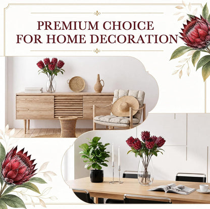 6 Pcs 1.57ft Artificial King Protea Flowers Red Silk Fake Tropical Protea Bouquet Faux Silk Flowers for Christmas Home Decor Wedding Table Centerpieces