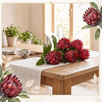 6 Pcs 1.57ft Artificial King Protea Flowers Red Silk Fake Tropical Protea Bouquet Faux Silk Flowers for Christmas Home Decor Wedding Table Centerpieces