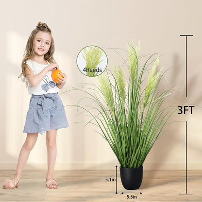 3ft Artificial Plants Onion Grass, 35 in Fake Shrubs Wheat Grass in Pot, for Indoor Outdoor Garden Office Home Decor, Faux Plant Greenery, Green