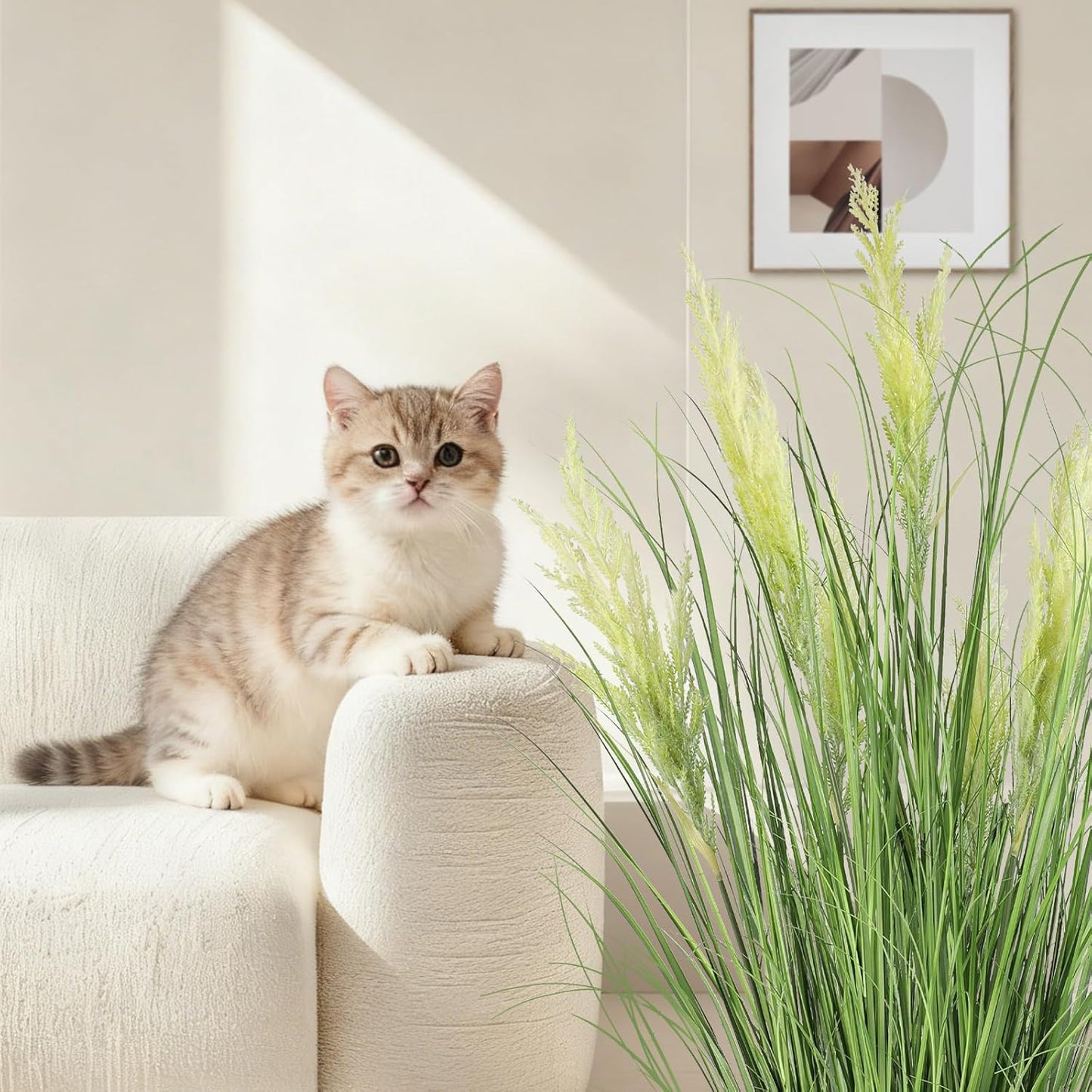 3ft Artificial Plants Onion Grass, 35 in Fake Shrubs Wheat Grass in Pot, for Indoor Outdoor Garden Office Home Decor, Faux Plant Greenery, Green
