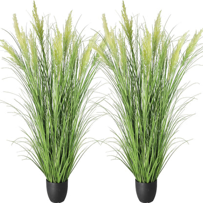 3ft Artificial Plants Onion Grass, 35 in Fake Shrubs Wheat Grass in Pot, for Indoor Outdoor Garden Office Home Decor, Faux Plant Greenery, Green