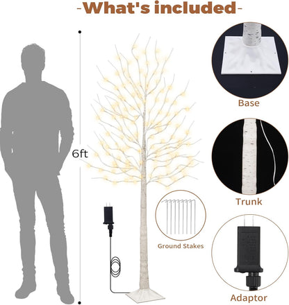 Set of 2 6 feet Lighted Birch Tree, 160 LED Warm White, for Home, Festival, Party, and Christmas Decoration, Indoor and Outdoor Use, 8 Functions