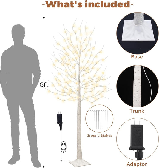Set of 2 6 feet Lighted Birch Tree, 160 LED Warm White, for Home, Festival, Party, and Christmas Decoration, Indoor and Outdoor Use, 8 Functions