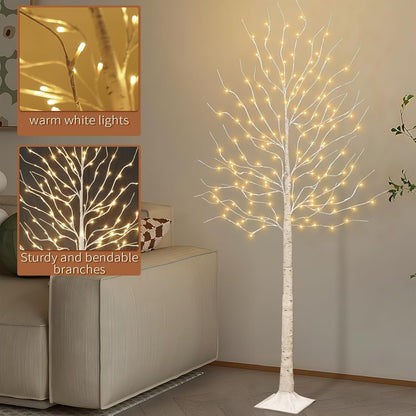 Set of 2 6 feet Lighted Birch Tree, 160 LED Warm White, for Home, Festival, Party, and Christmas Decoration, Indoor and Outdoor Use, 8 Functions