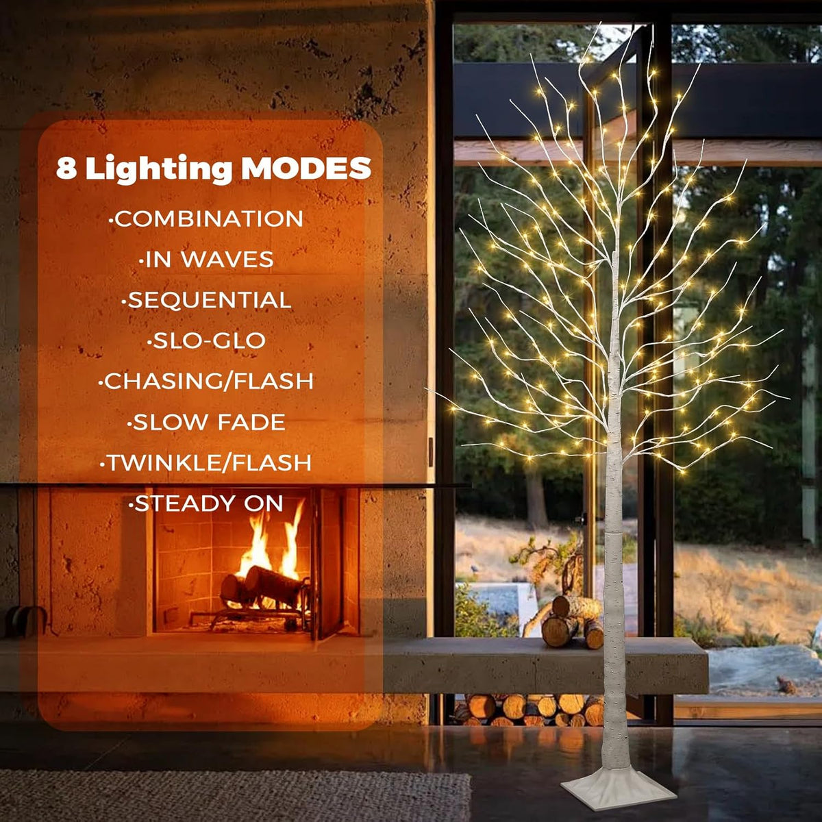 Set of 2 6 feet Lighted Birch Tree, 160 LED Warm White, for Home, Festival, Party, and Christmas Decoration, Indoor and Outdoor Use, 8 Functions