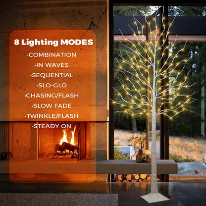 Set of 2 6 feet Lighted Birch Tree, 160 LED Warm White, for Home, Festival, Party, and Christmas Decoration, Indoor and Outdoor Use, 8 Functions