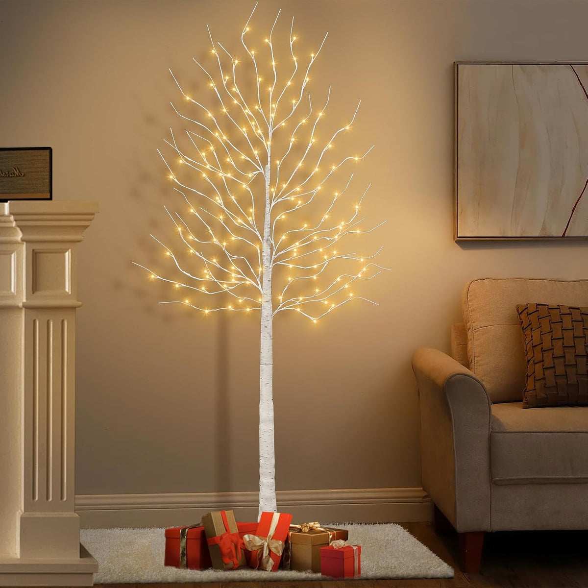 Set of 2 6 feet Lighted Birch Tree, 160 LED Warm White, for Home, Festival, Party, and Christmas Decoration, Indoor and Outdoor Use, 8 Functions