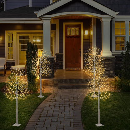 Set of 2 6 feet Lighted Birch Tree, 160 LED Warm White, for Home, Festival, Party, and Christmas Decoration, Indoor and Outdoor Use, 8 Functions