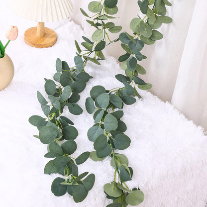 2 Pack Artificial Eucalyptus Garland Faux Silk Leaf Silver Dollar Eucalyptus Leaves Vines Handmade Garland Greenery Wedding Backdrop Indoor Outdoor Arch Wall Decoration