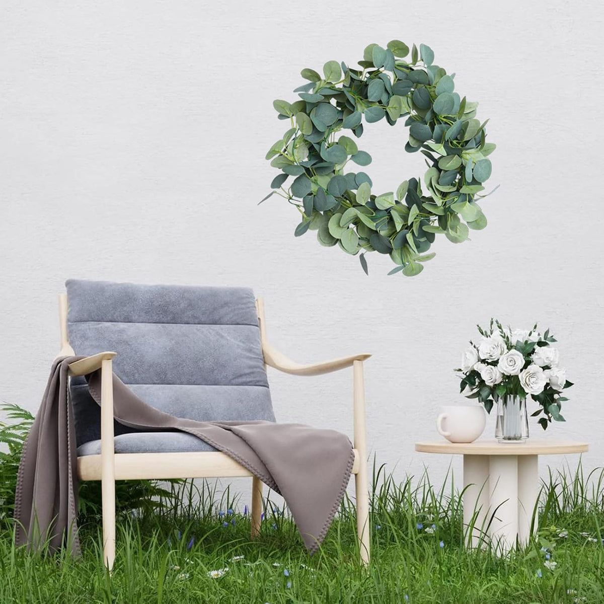 2 Pack Artificial Eucalyptus Garland Faux Silk Leaf Silver Dollar Eucalyptus Leaves Vines Handmade Garland Greenery Wedding Backdrop Indoor Outdoor Arch Wall Decoration