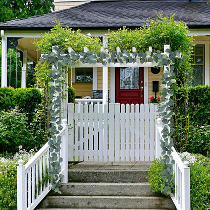 2 Pack Artificial Eucalyptus Garland Faux Silk Leaf Silver Dollar Eucalyptus Leaves Vines Handmade Garland Greenery Wedding Backdrop Indoor Outdoor Arch Wall Decoration
