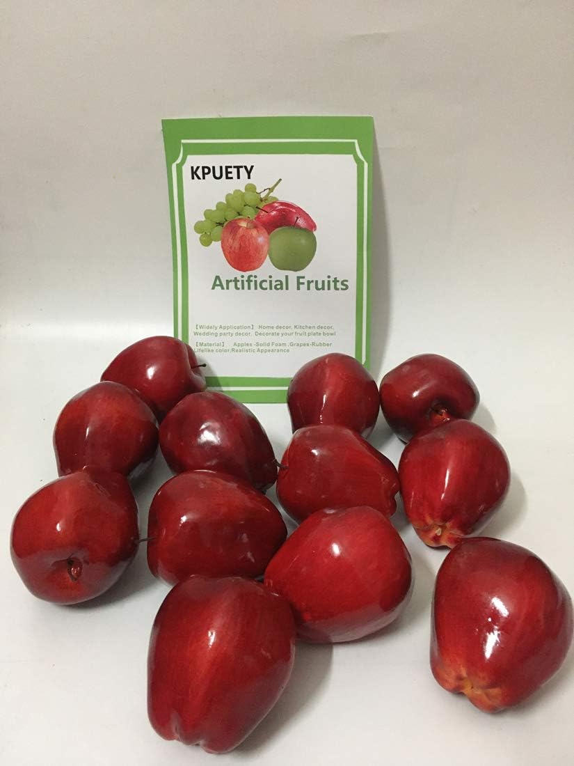 12Pcs Artificial Fruit Fake Simulation Fruit for Home Kitchen Party Photography Prop Wedding Decoration (12Pcs Dark Red Apples)