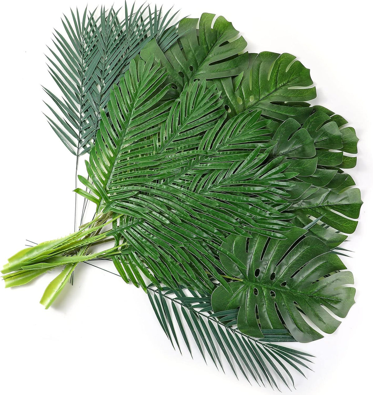 24 Pcs Artificial Palm Leaves with Stems 3 Kind, Classic, Large