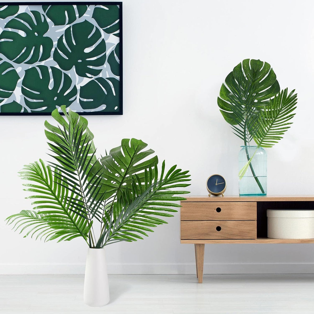 24 Pcs Artificial Palm Leaves with Stems 3 Kind, Classic, Large
