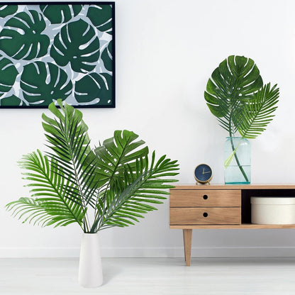 24 Pcs Artificial Palm Leaves with Stems 3 Kind, Classic, Large