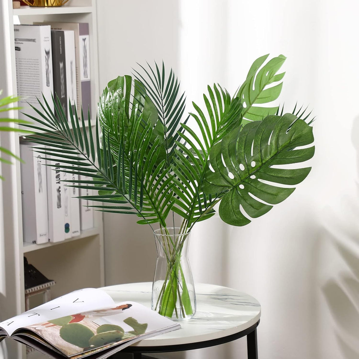 24 Pcs Artificial Palm Leaves with Stems 3 Kind, Classic, Large