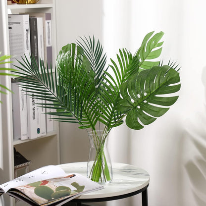 24 Pcs Artificial Palm Leaves with Stems 3 Kind, Classic, Large