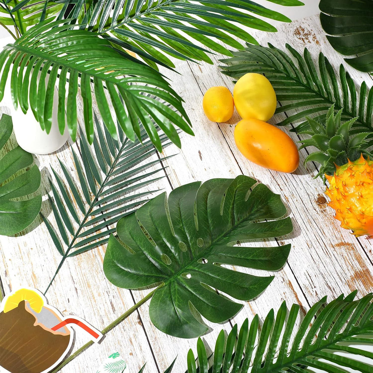 24 Pcs Artificial Palm Leaves with Stems 3 Kind, Classic, Large