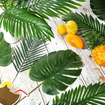 24 Pcs Artificial Palm Leaves with Stems 3 Kind, Classic, Large