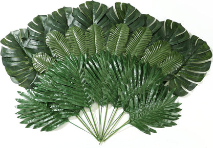 24 Pcs Artificial Palm Leaves with Stems 3 Kind, Classic, Large