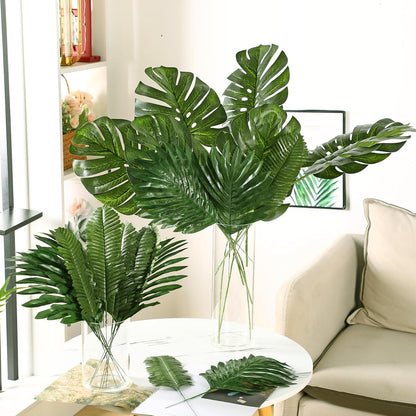 24 Pcs Artificial Palm Leaves with Stems 3 Kind, Classic, Large