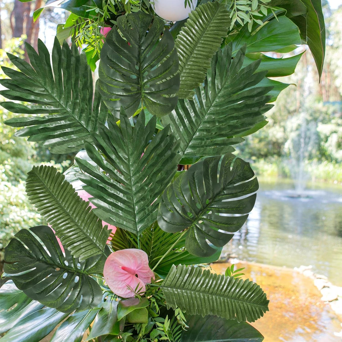 24 Pcs Artificial Palm Leaves with Stems 3 Kind, Classic, Large