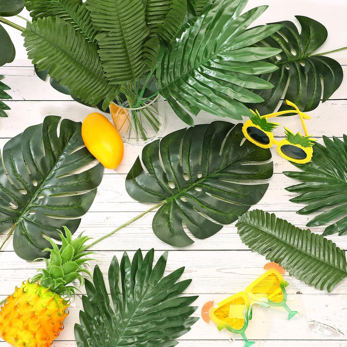 24 Pcs Artificial Palm Leaves with Stems 3 Kind, Classic, Large