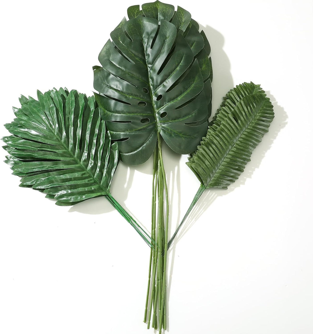 24 Pcs Artificial Palm Leaves with Stems 3 Kind, Classic, Large