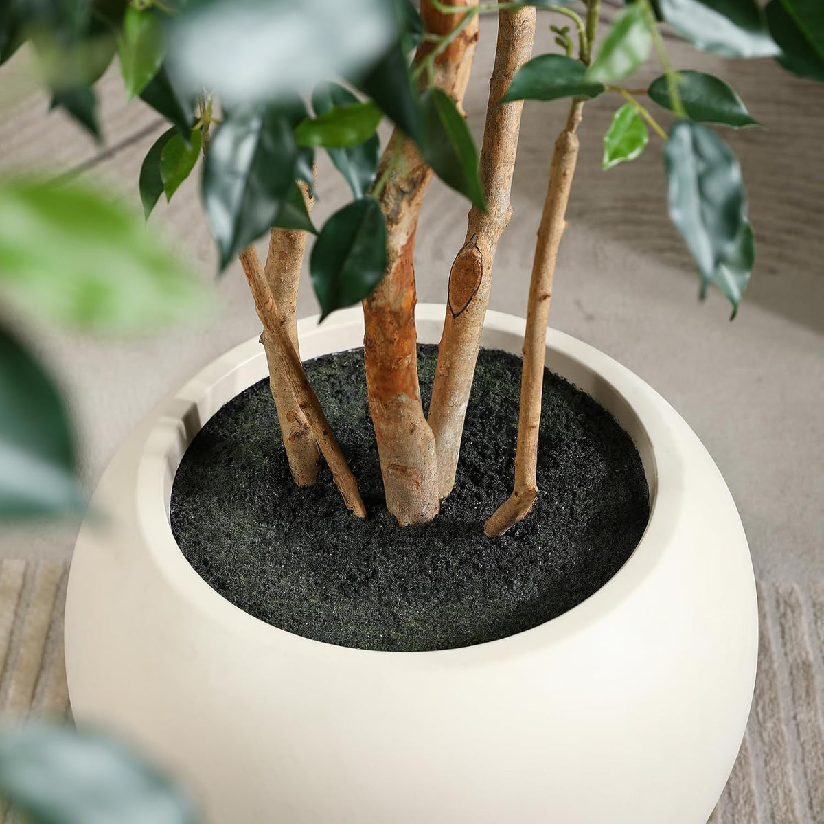 8FT Artificial Ficus Tree, Indoor Faux Ficus Plant with Realistic Leaves & Natural Wood Trunk, 8ft Tall, Green, All Seasons, Perfect for Living Room Home Decor