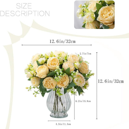 Artificial Peonies Silk Flowers in Glass Vase Faux Flowers Bouquets Modern Penoy Arrangement 4 Pack for Home Decoration Table Centerpiece (Pink)
