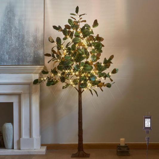 Lighted Magnolia Tree 6FT 280 LED Fairy Lights, Faux Plant Tree with Lights for Indoor Outdoor Wedding Room Spring Decoration