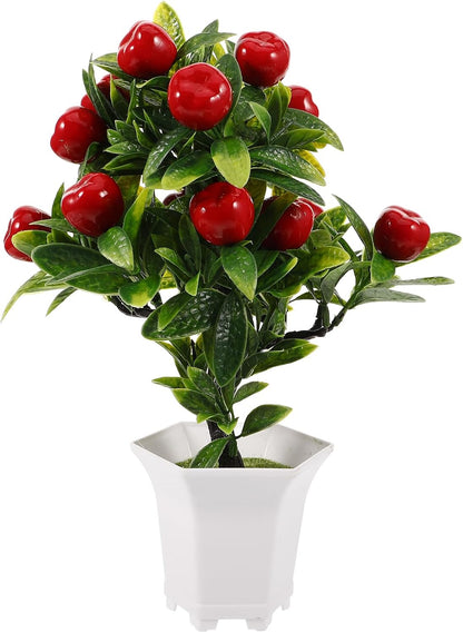 Simulated Apple Ornaments Faux Apples Artificial Fruit Tree Decor with Pot for Home Kitchen Dining Table Living Room Desk Decoration