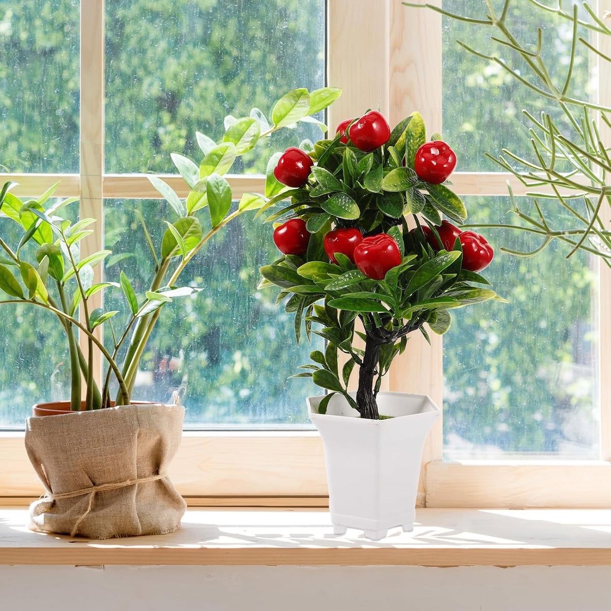 Simulated Apple Ornaments Faux Apples Artificial Fruit Tree Decor with Pot for Home Kitchen Dining Table Living Room Desk Decoration