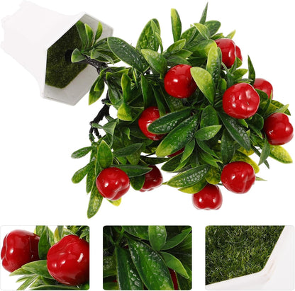 Simulated Apple Ornaments Faux Apples Artificial Fruit Tree Decor with Pot for Home Kitchen Dining Table Living Room Desk Decoration