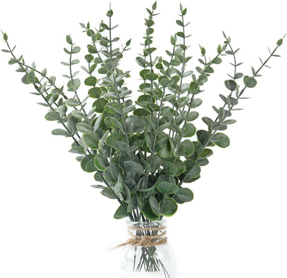 Artificial Eucalyptus Stems, Faux Silver Dollar Eucalyptus Leaves, Realistic Greenery Branches for Vase Filler, Wedding Greenery, Farmhouse Home Decor, Shower Eucalyptus Decoration