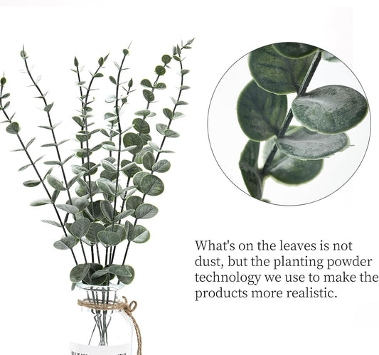 Artificial Eucalyptus Stems, Faux Silver Dollar Eucalyptus Leaves, Realistic Greenery Branches for Vase Filler, Wedding Greenery, Farmhouse Home Decor, Shower Eucalyptus Decoration