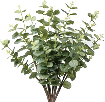 Artificial Eucalyptus Stems, Faux Silver Dollar Eucalyptus Leaves, Realistic Greenery Branches for Vase Filler, Wedding Greenery, Farmhouse Home Decor, Shower Eucalyptus Decoration