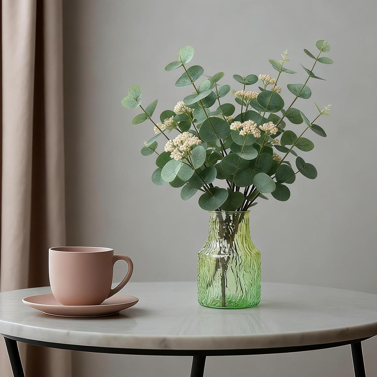 Artificial Eucalyptus Stems, Faux Silver Dollar Eucalyptus Leaves, Realistic Greenery Branches for Vase Filler, Wedding Greenery, Farmhouse Home Decor, Shower Eucalyptus Decoration